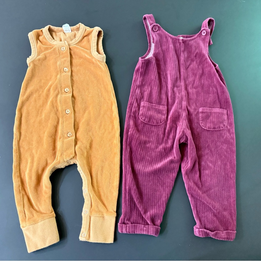Kids Overalls Set - Tan and maroon